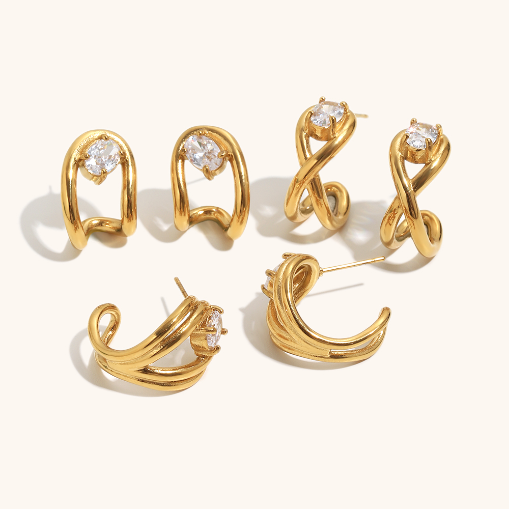 Minimalist Lines Zircon Stud Earrings Set