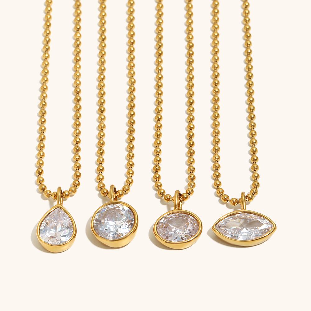 Classical Shining Zircon Bead Chain Pendant Necklace