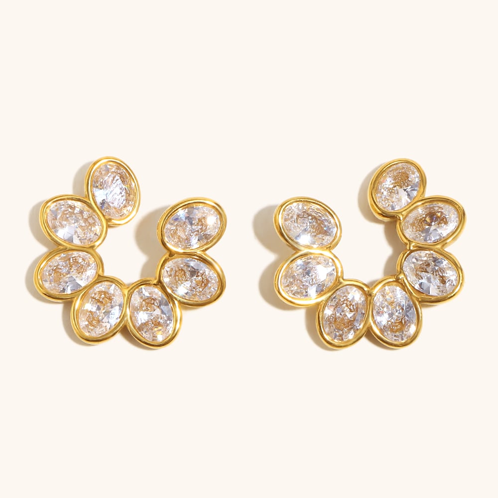 Zircon Flower Gold Plated Stainless Steel Stud Earring