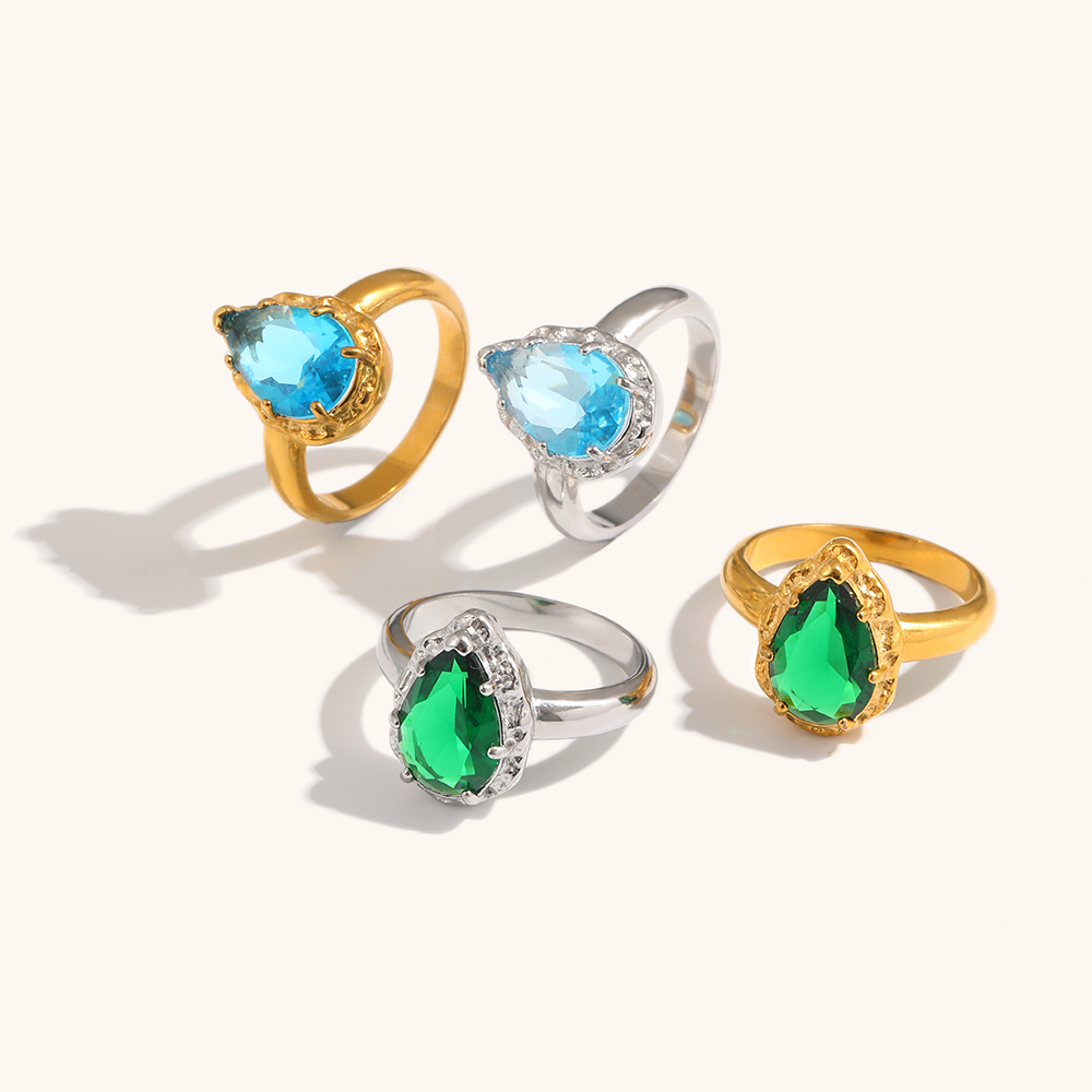 Water Drop Zircon Gold Plated Engagement Ring