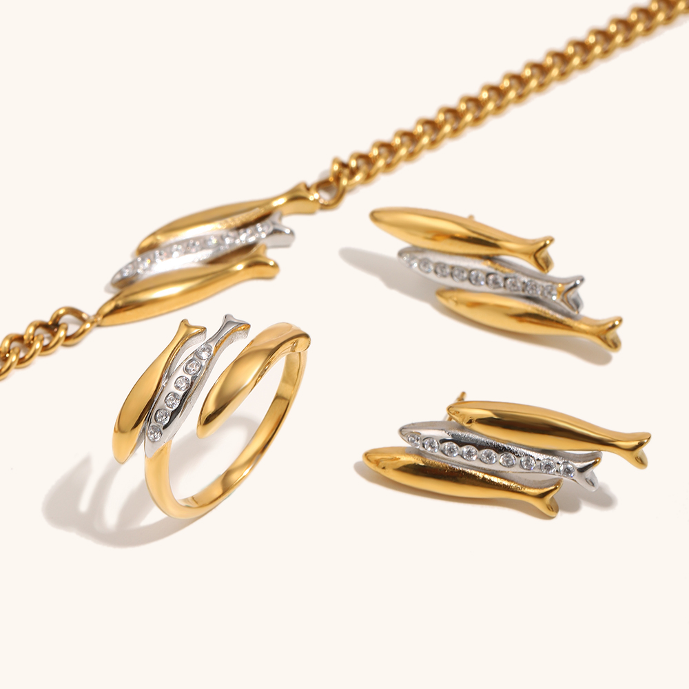 Zircon Fish Charm Bracelet / Earring / Ring