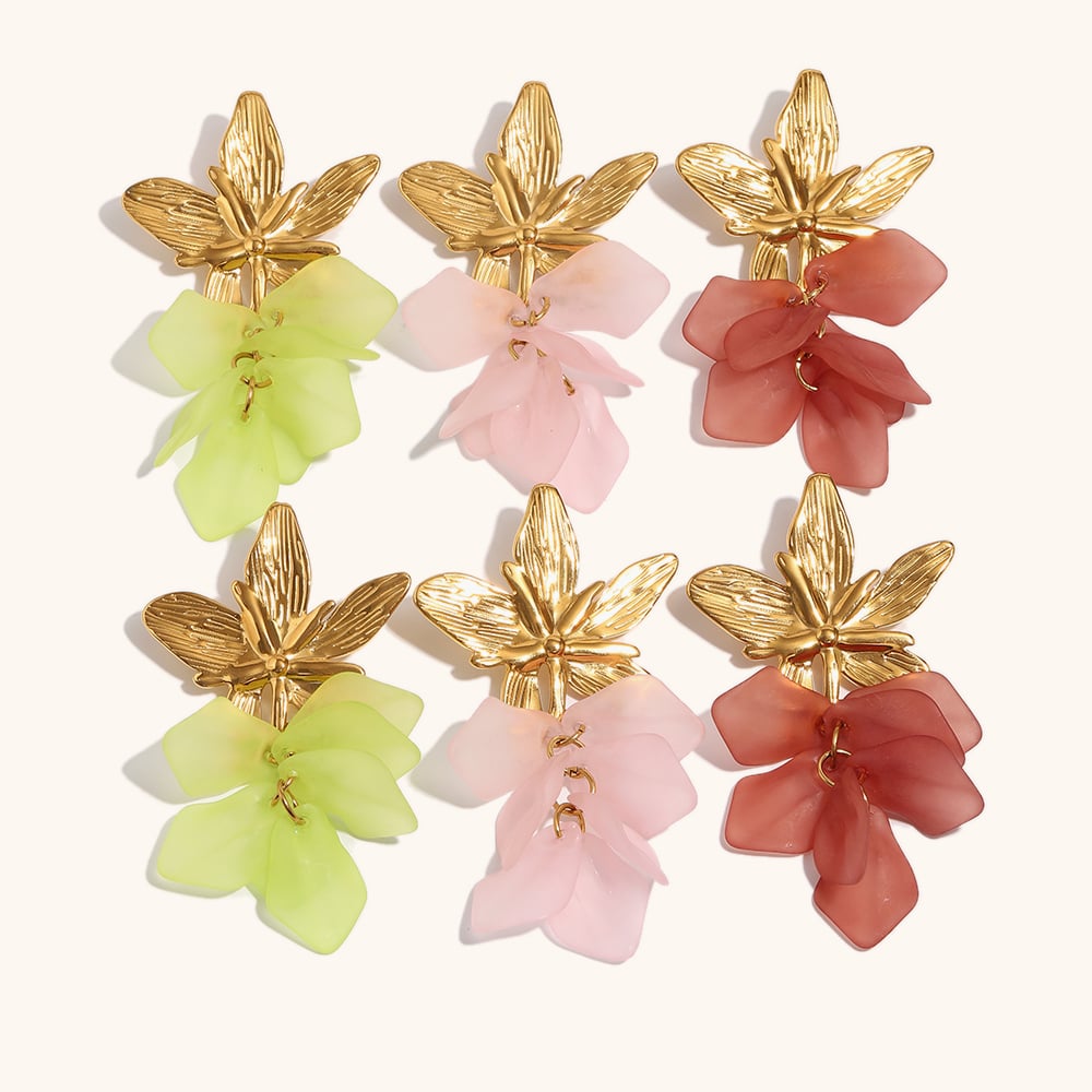 Colorful Resin Acrylic Leaf Drop Stud Earrings Set