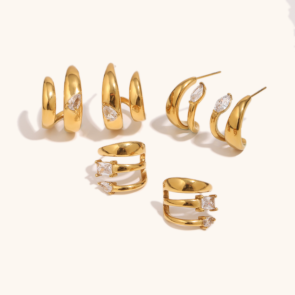 Water Drop Zircon Gold Plated Stud Earrings Set