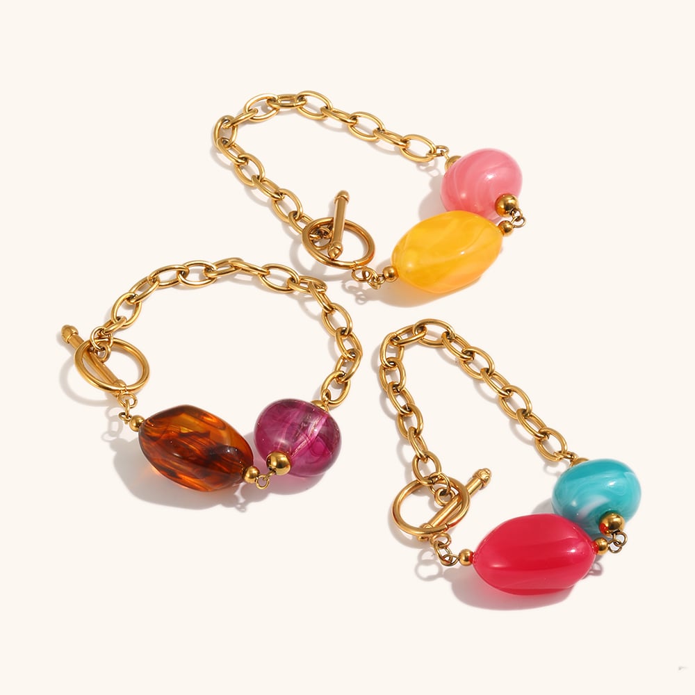Summer Colorful Resin Acrylic OT Clasp Chain Bracelet
