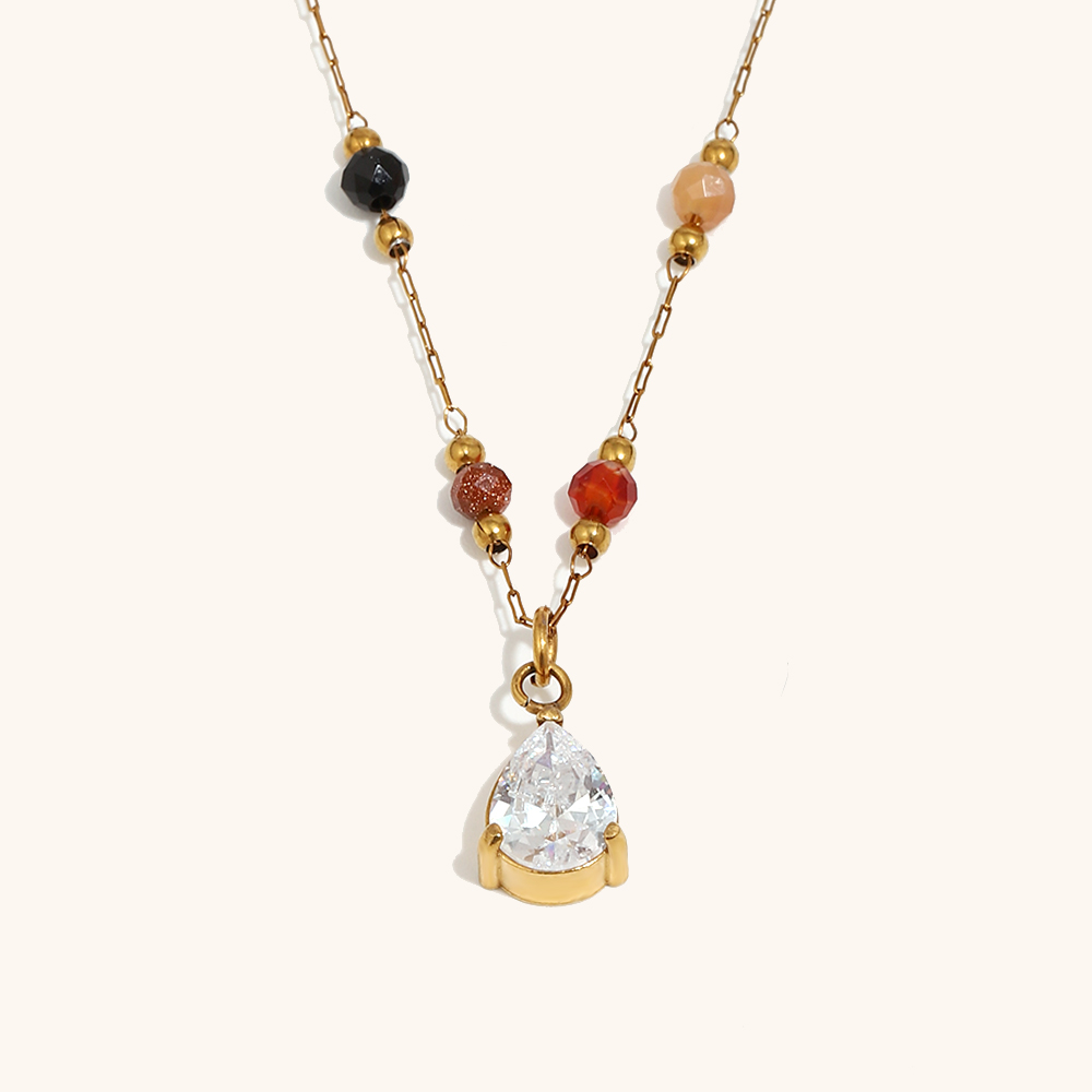 Kalung liontin zirkon bentuk tetesan air bergaya vintage