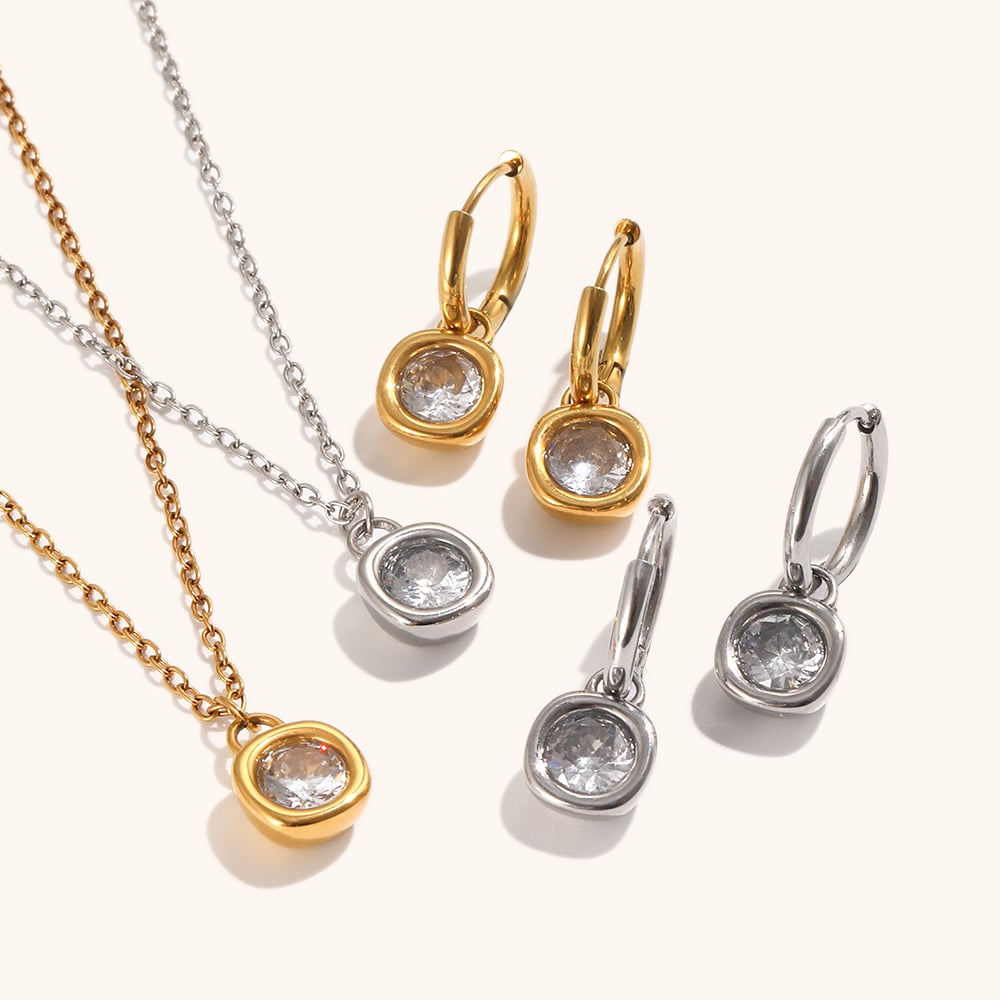 Minimalist Square Zircon Pendant Necklace / Drop Earring