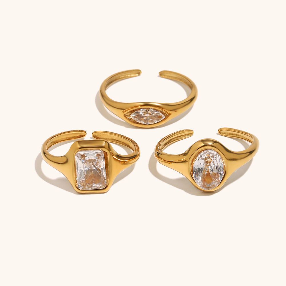 Geometric Zircon Signet Rings Set
