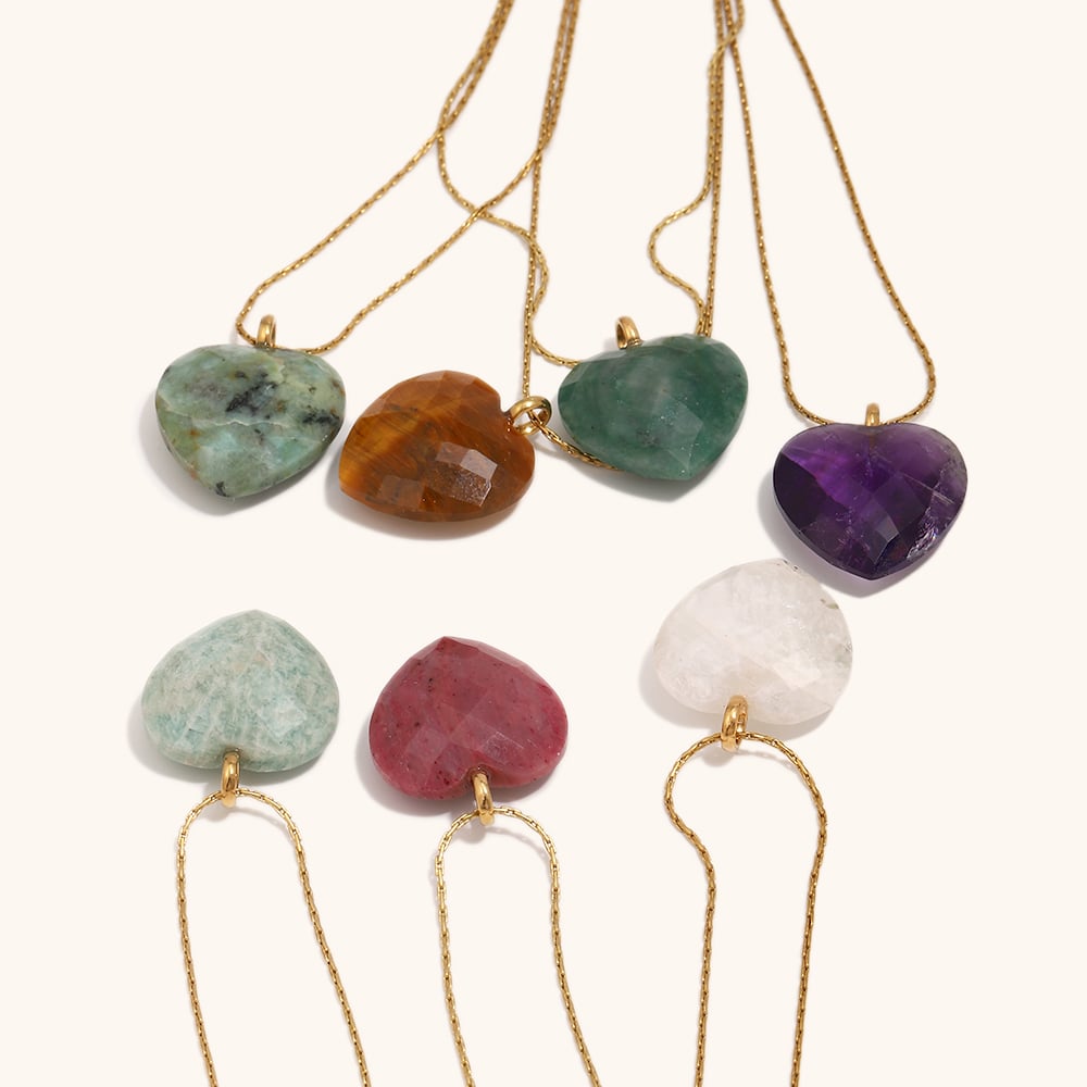 Natural Stone Heart Pendant Necklace
