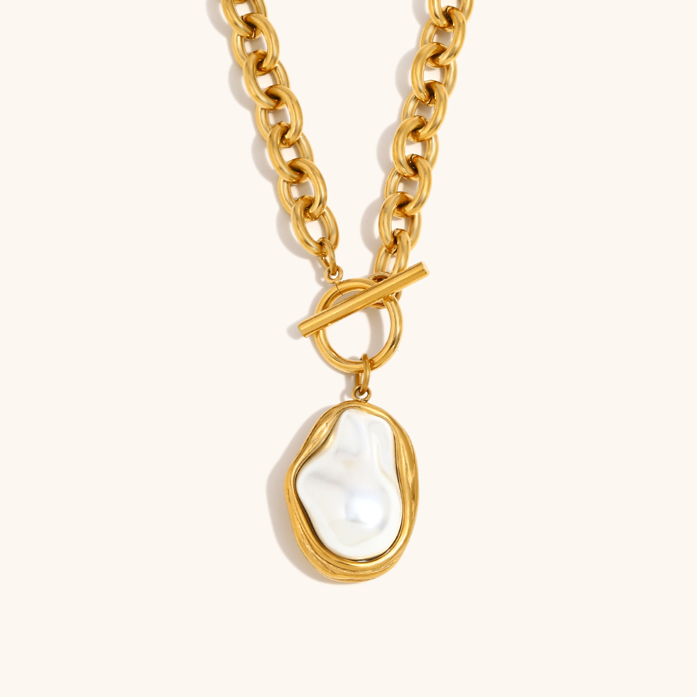 Baroque Pearl OT Clasp Stainless Steel Chain Necklace