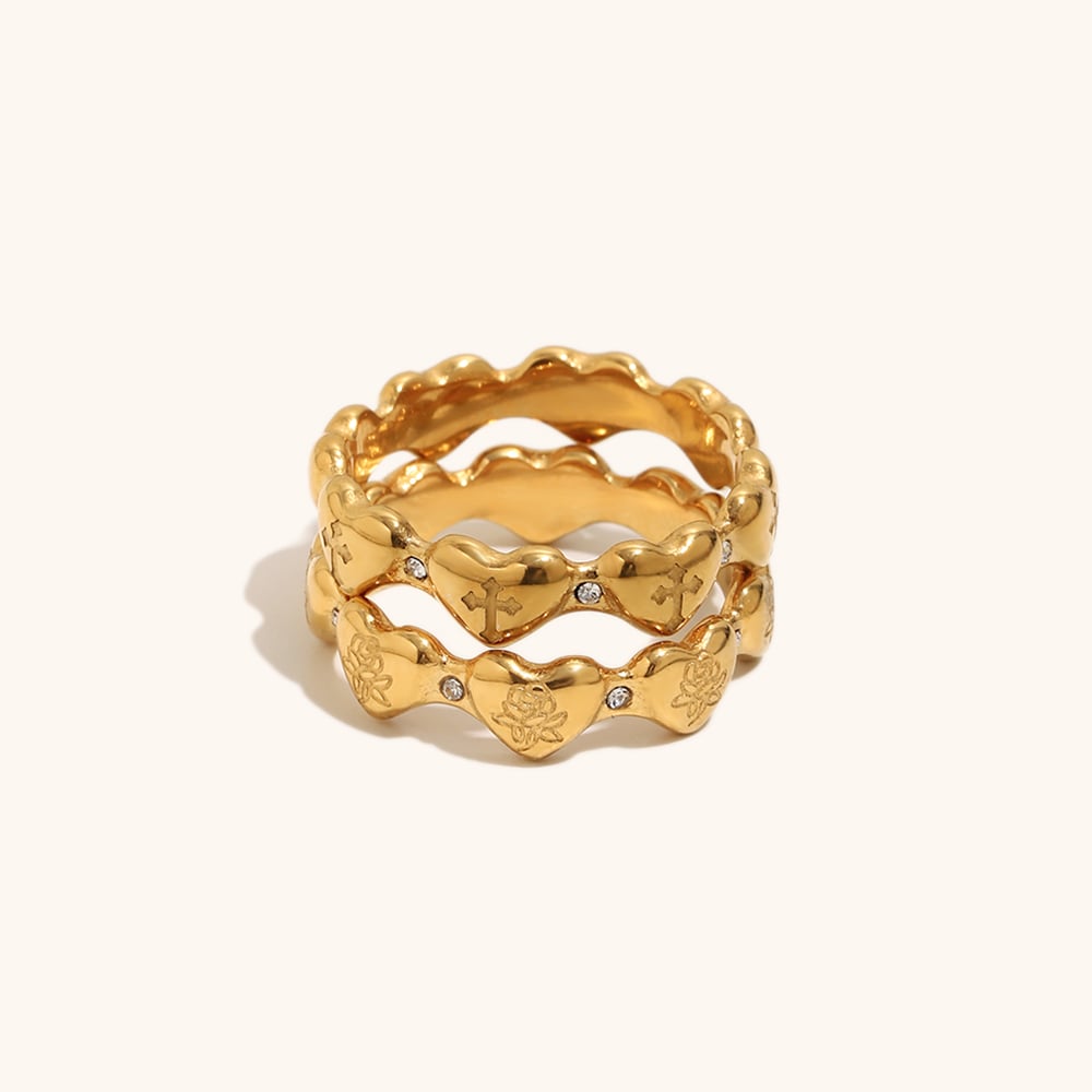 Heart Engraved Cross Rose Signet Ring