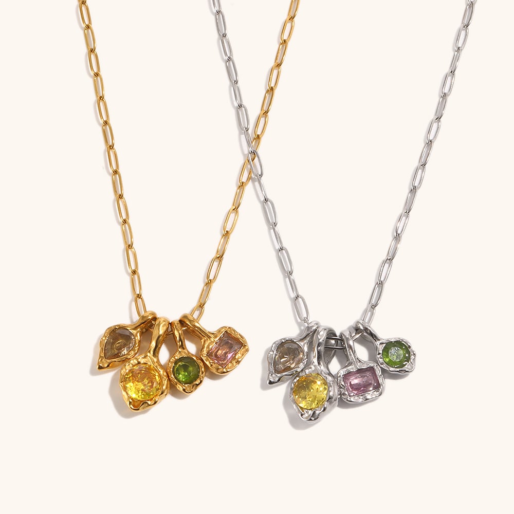 Irregular Hammered Texture Colorful Zircon Pendant Necklace