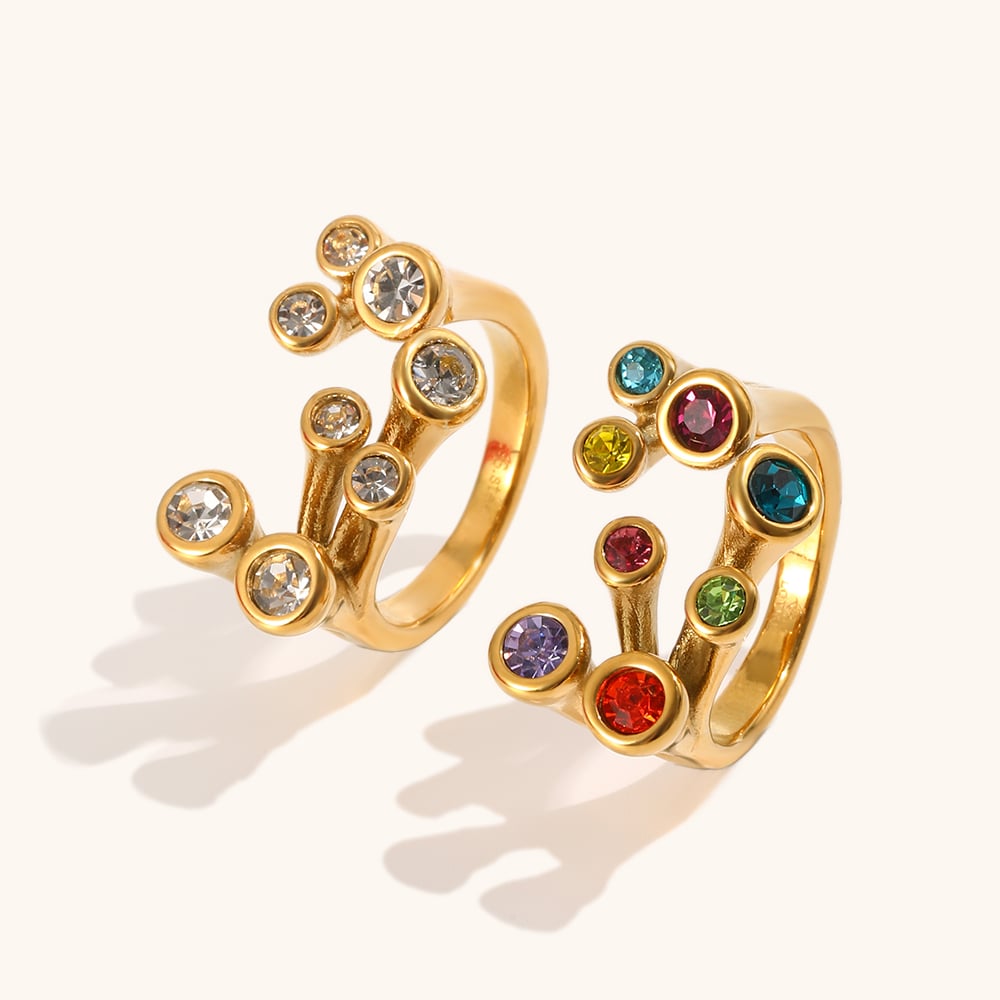 Bague fleur colorée ornée de zircon avec étamines