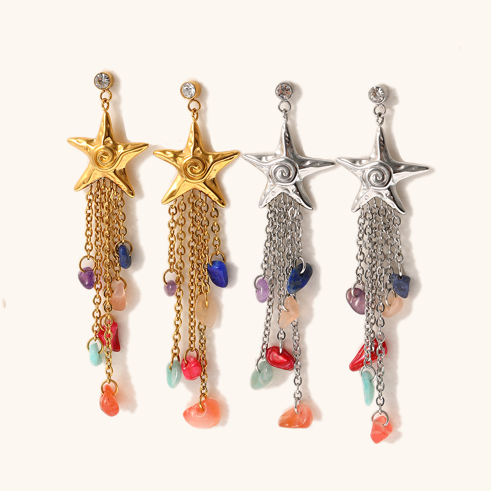 Colorful Natural Stone Tassel Stud Earring