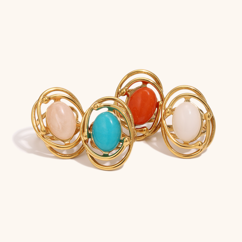 Colorful Oval Agate Statement Ring Set