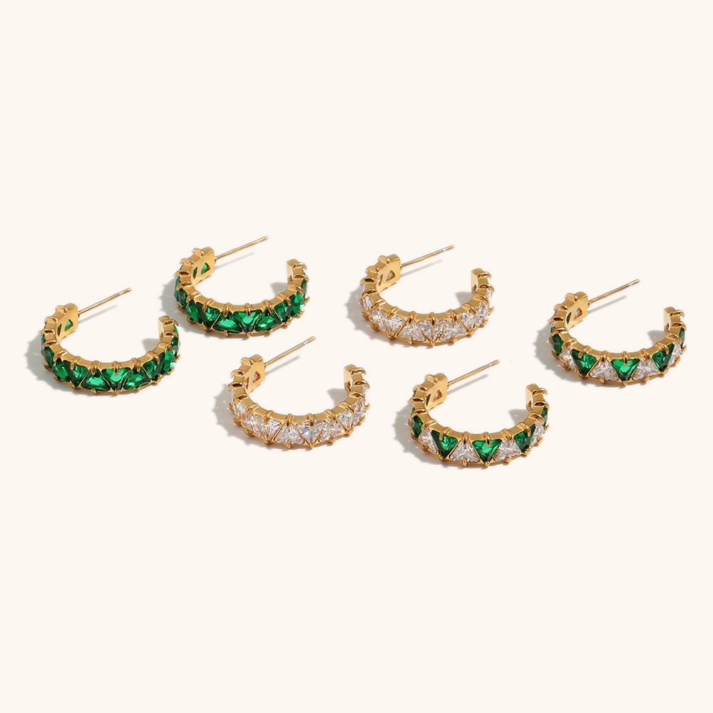 Geometric Zircon Gold Plated Hoop Earrings Set