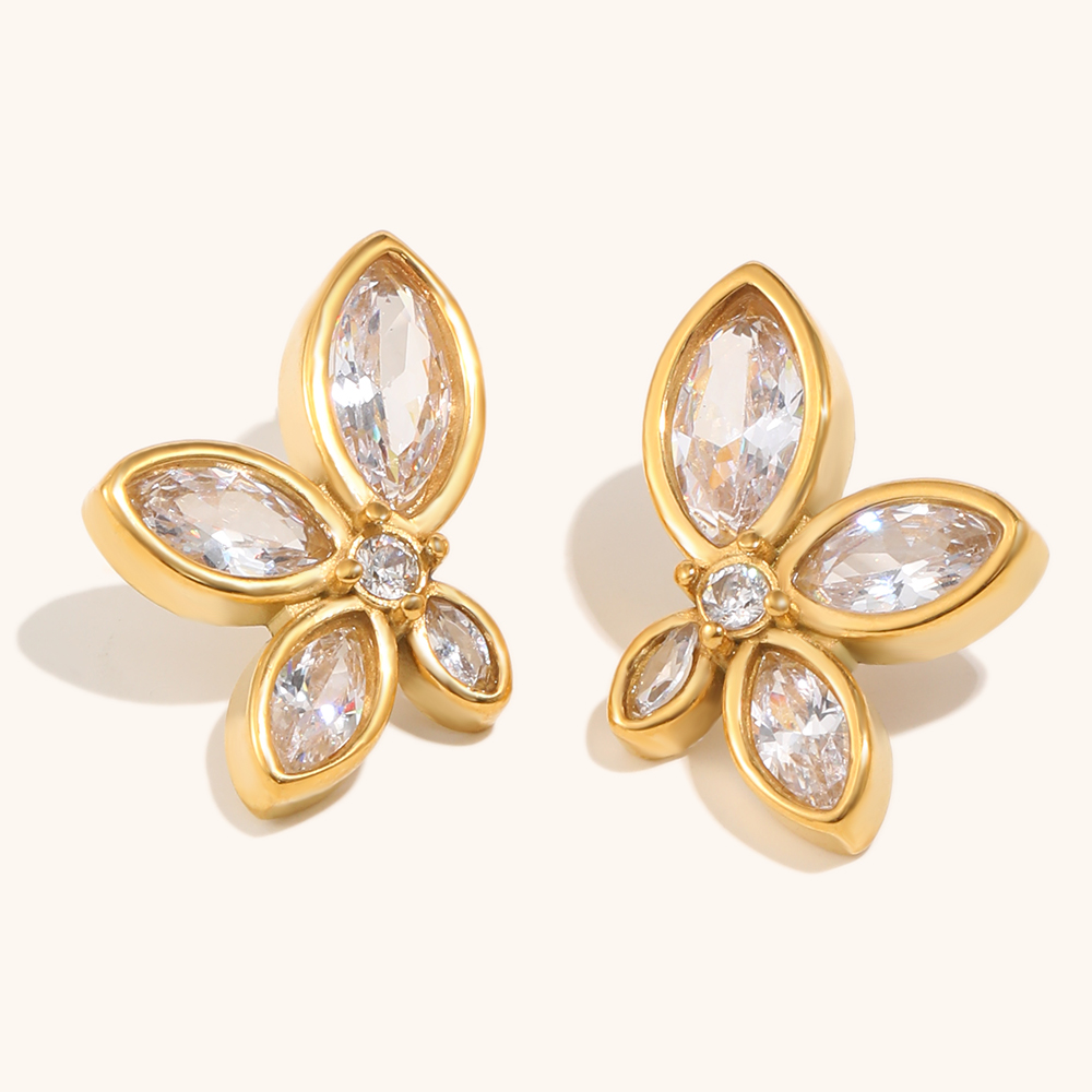 Zircon Flower Gold Plated Stud Earring