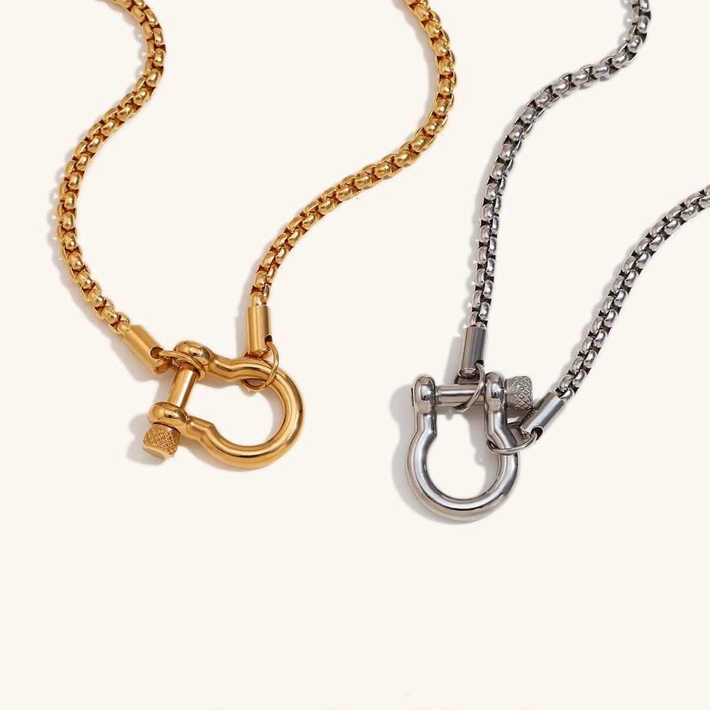 Square Pearl Chain Gold Plated Stainless Steel Chain Necklace