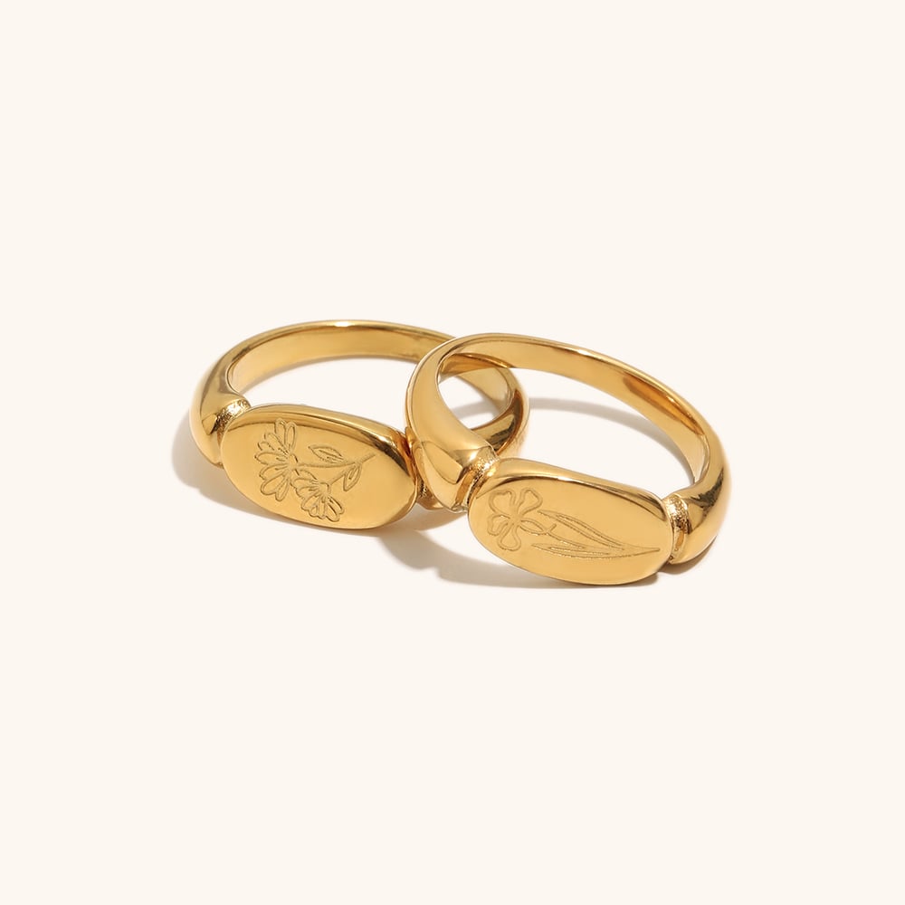 Engraved Daisy Orchid Signet Rings