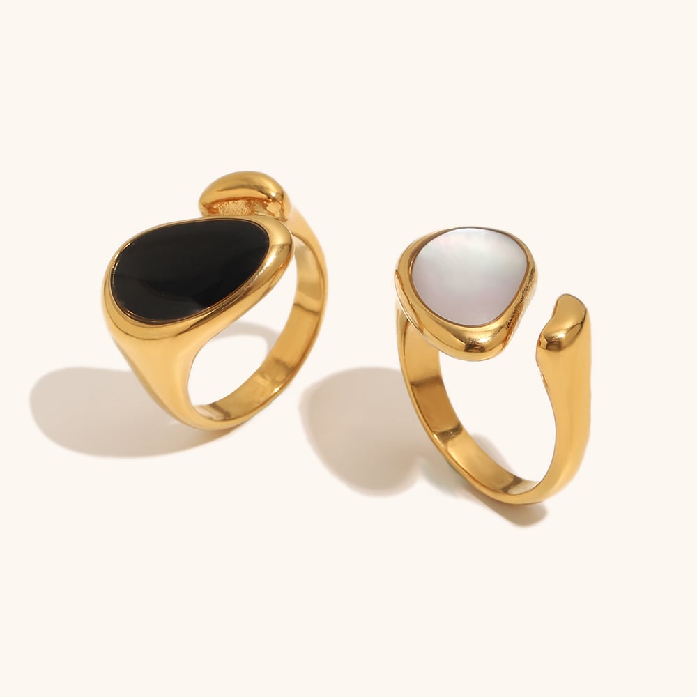 Irregular Shell / Enamel Open Signet Ring
