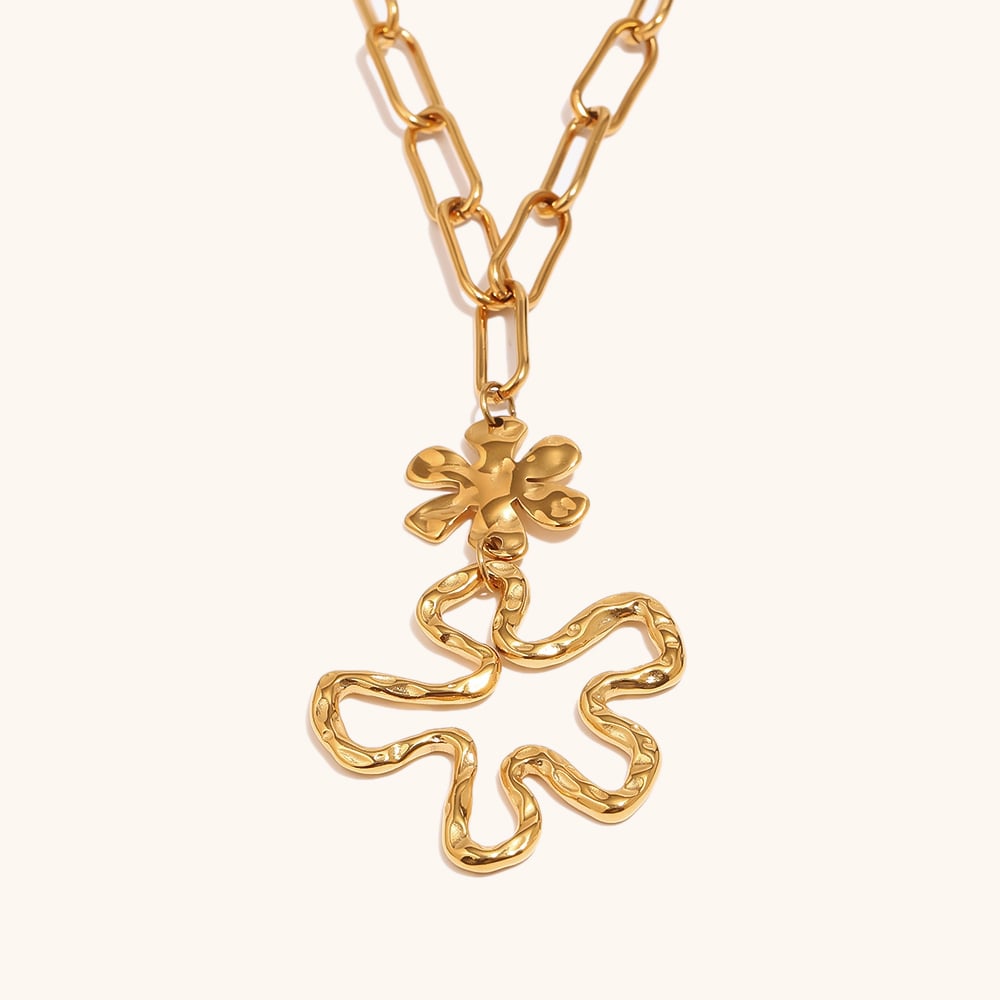 Hammered Hollow Flower Pendant Necklace