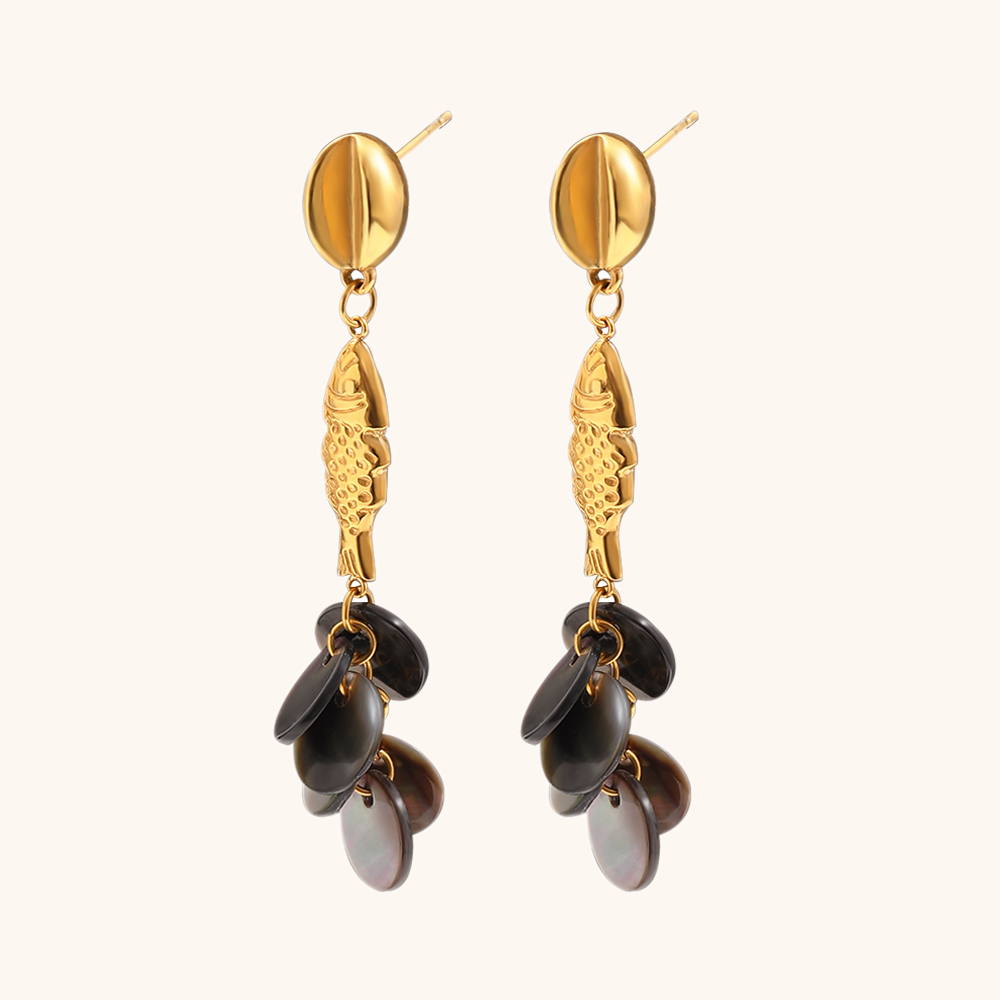 Acrylic Disc Gold Plated Fish Drop Earring