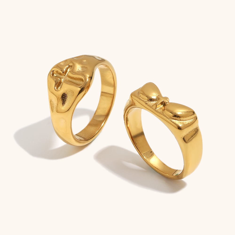 Engraved Cross Design Singnet Rings Set