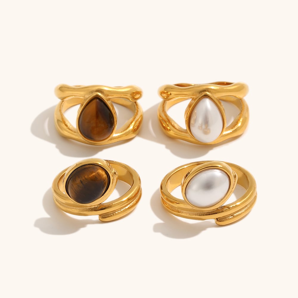Vintage Imitation Pearl Tiger Eye Statement Ring