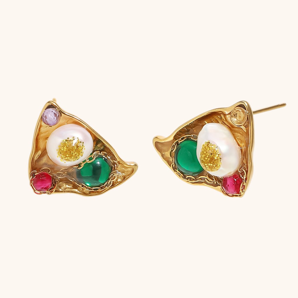 Vintage Enamel Zircon Stud Earring
