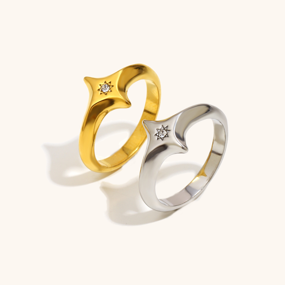 North Star Zircon Gold Plated Stainless Steel Signet Ring