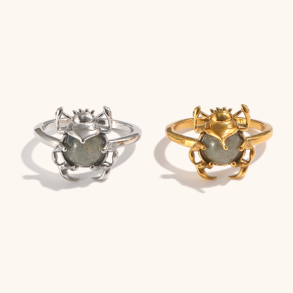 Retro Golden Scarab Beetle Statement Ring
