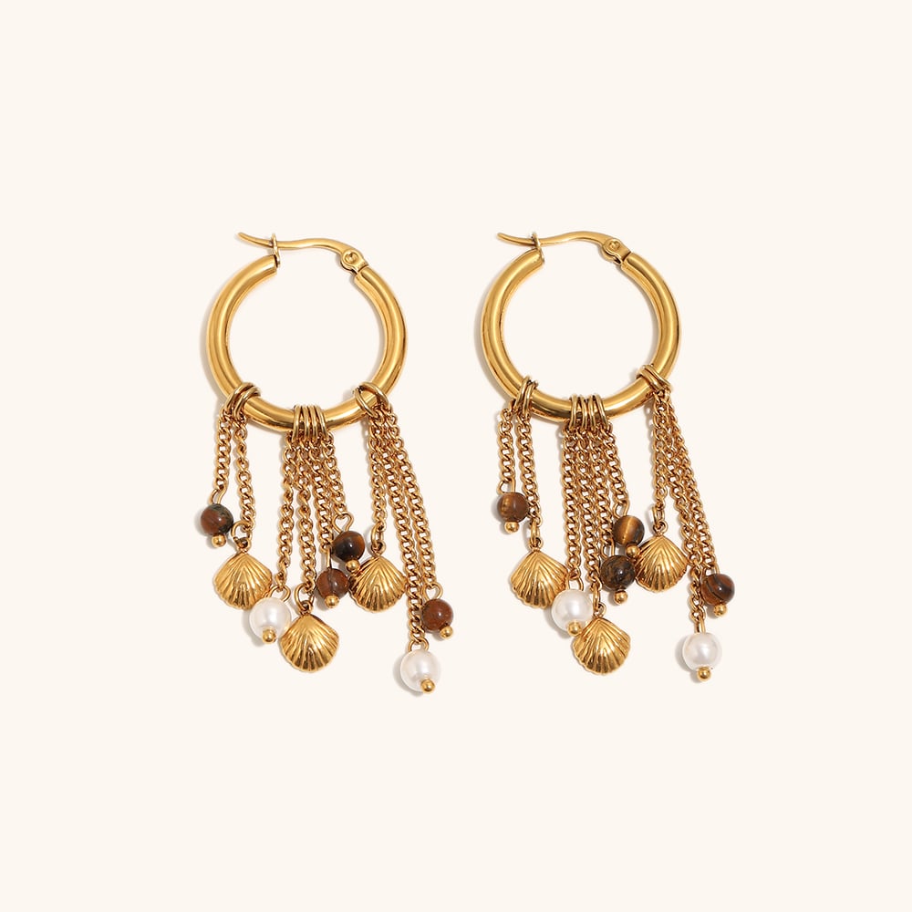 Vintage Engraved Shell Tassel Earring