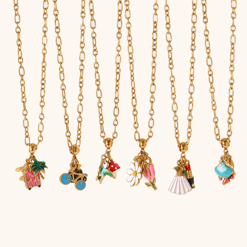 Summer Casual Enamel Pendant Necklace Set