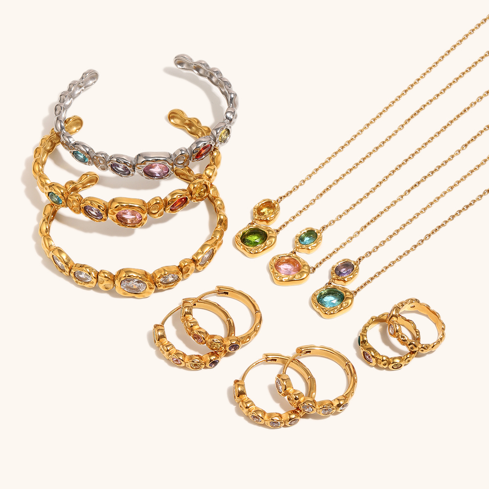 Irregular Hammered Zircon Jewelry Set
