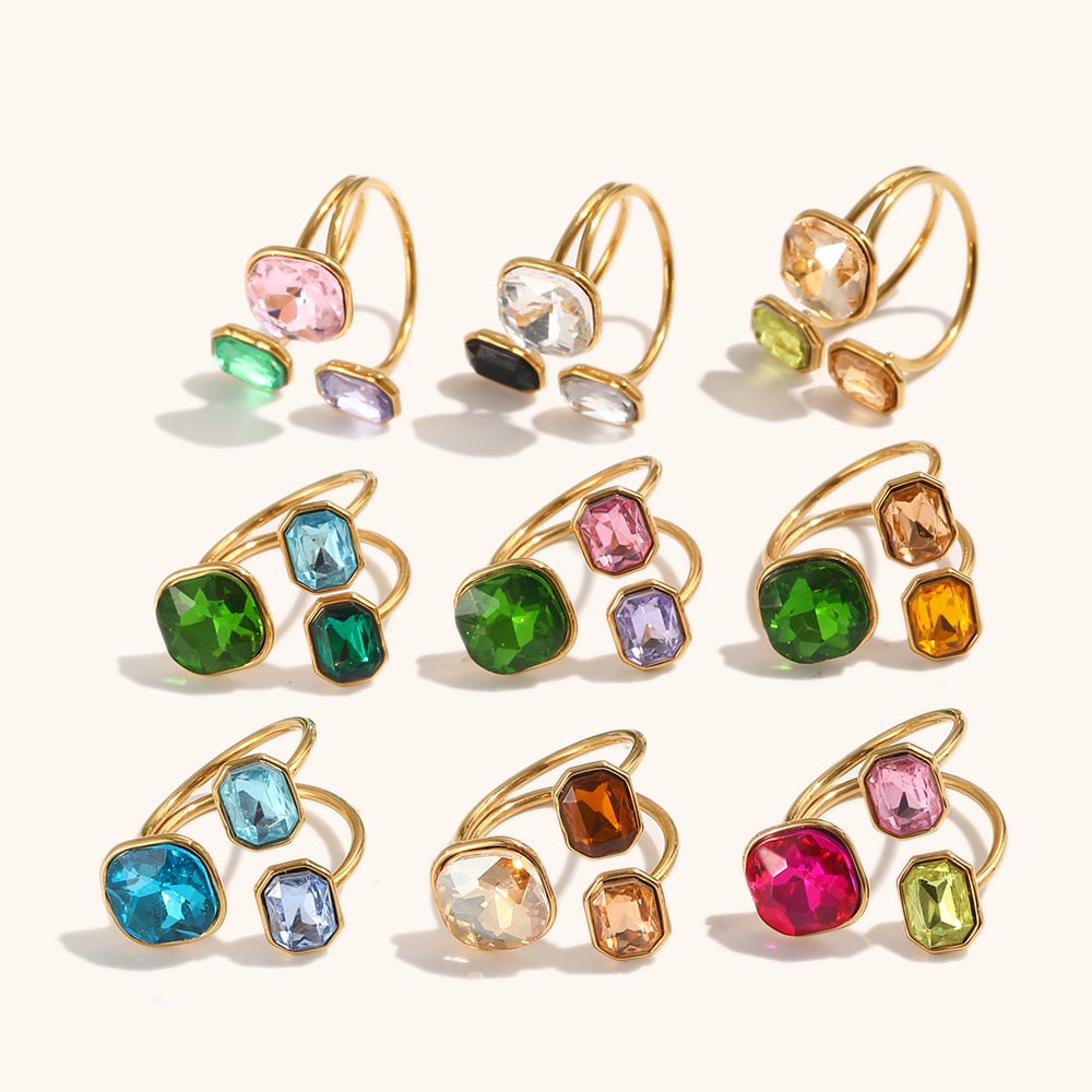 Geometric Colorful Zircon Ring