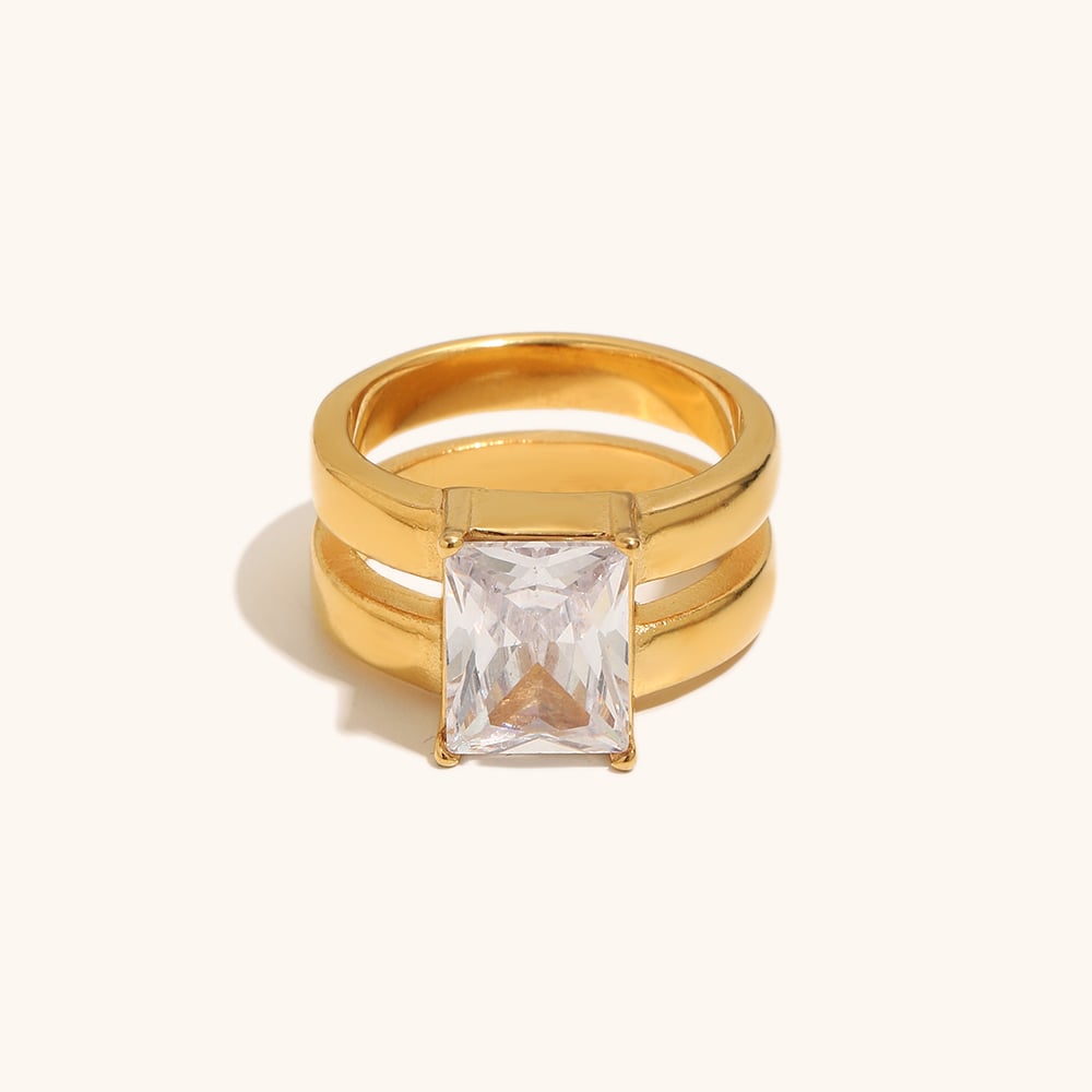 Double Layer Square Zircon Ring Statement Jewelry