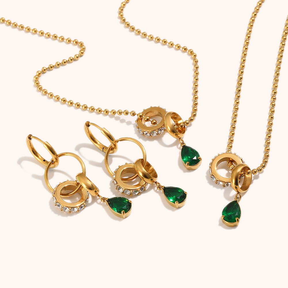 Water Drop Zircon Bead Chain Jewelry Set Necklace/Bracelet/Earring
