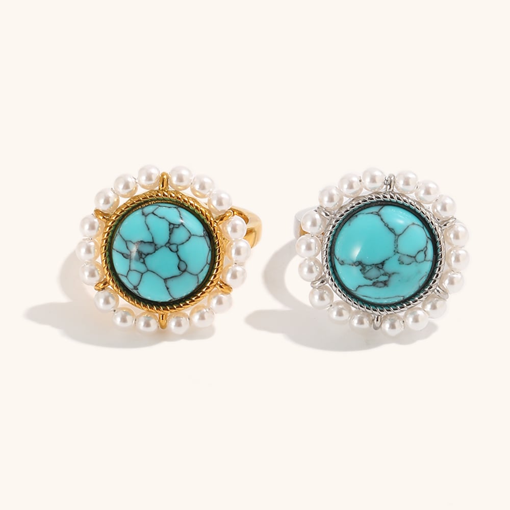 Vintage Turquoise Imitation Pearl Statement Ring
