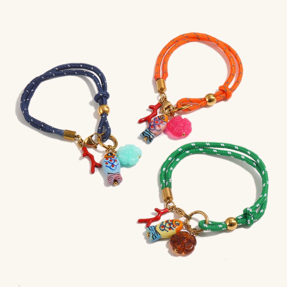 Summer Colorful Rope Chain Enamel Fish Charm Bracelet