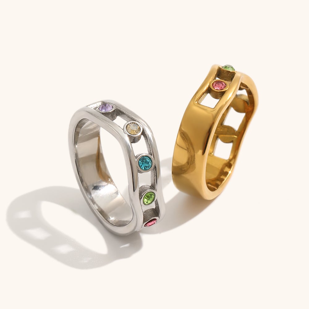 Double Layer Round Zircon Ring