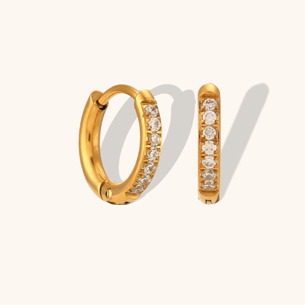 Simple Zircon Gold Plated Stainless Steel Huggies Earring