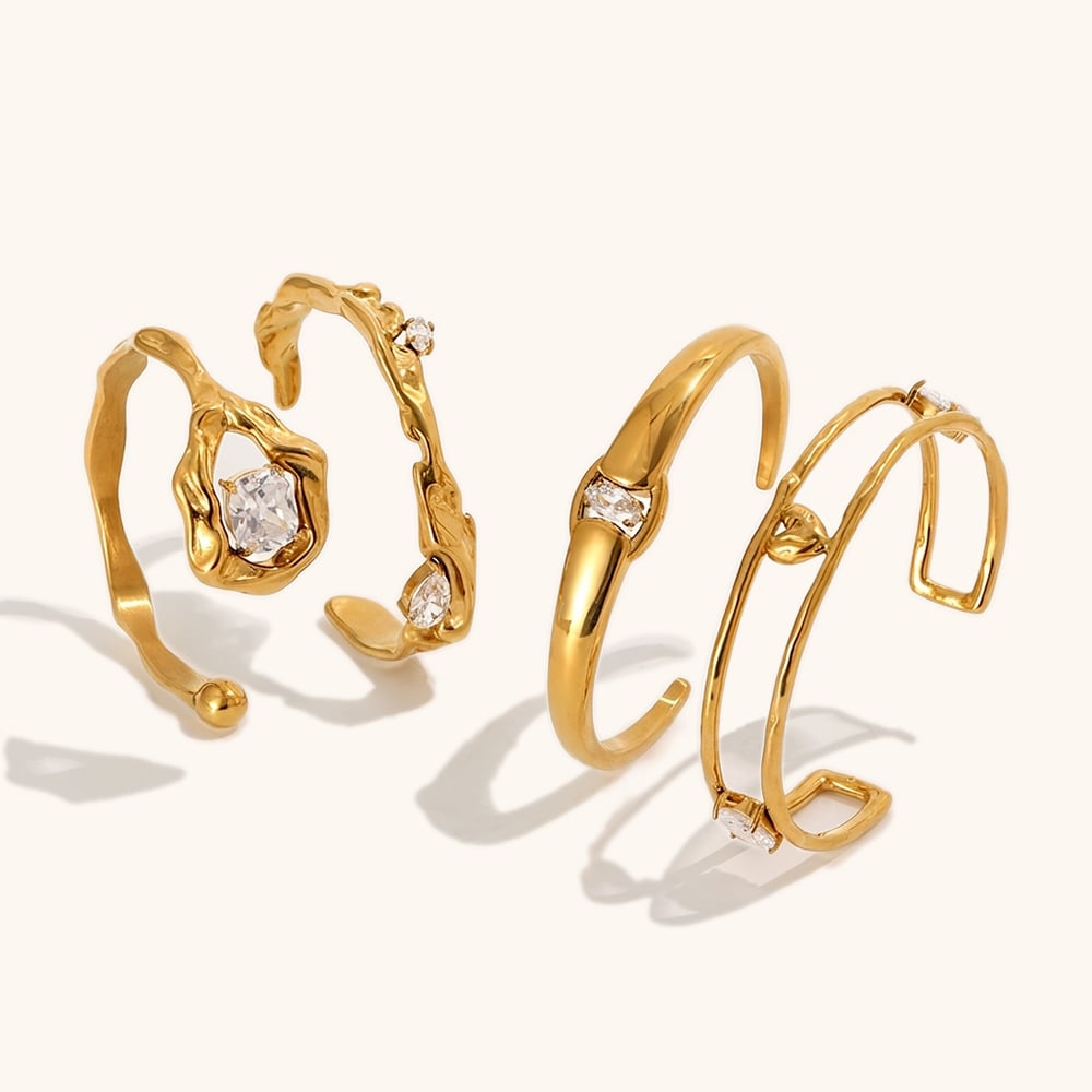Zircon Irregular Cuff Bangle Set