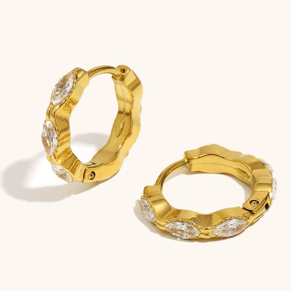 Horse Eye Zircon Gold Plated Stainless Steel Huggies Earring