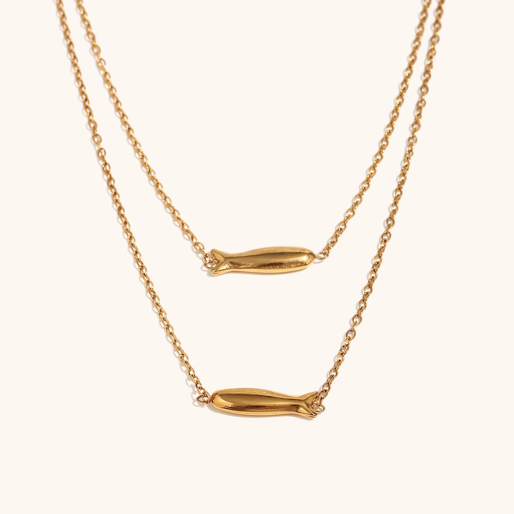 Double Layer Fish Charm Gold Plated Necklace