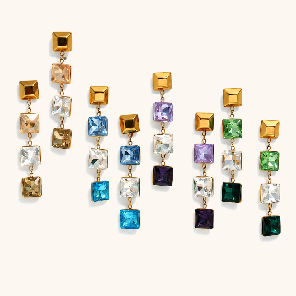 Colorful Zircon Tassel Stud Earring