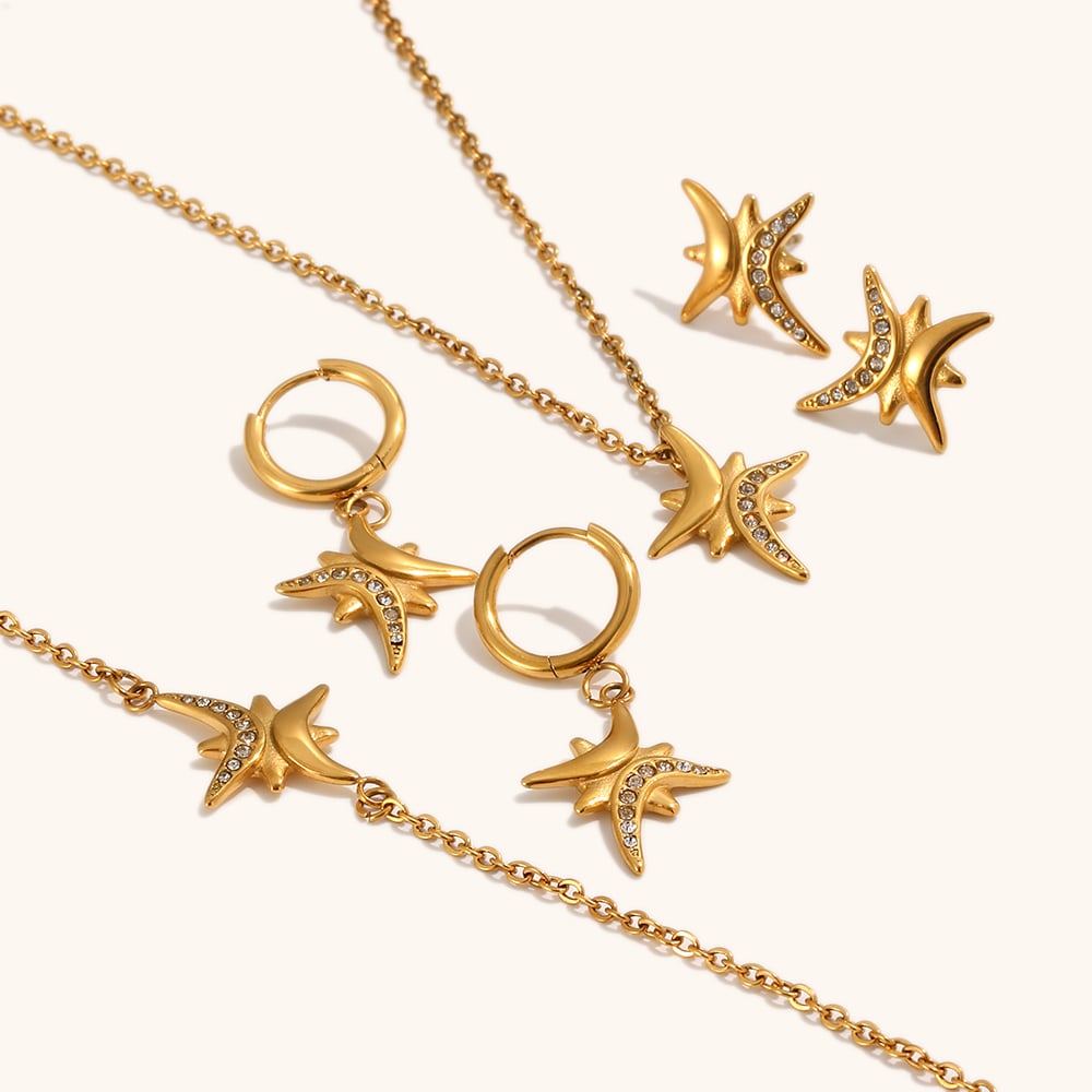 Abstract North Star Zircon Necklace / Bracelet / Earring