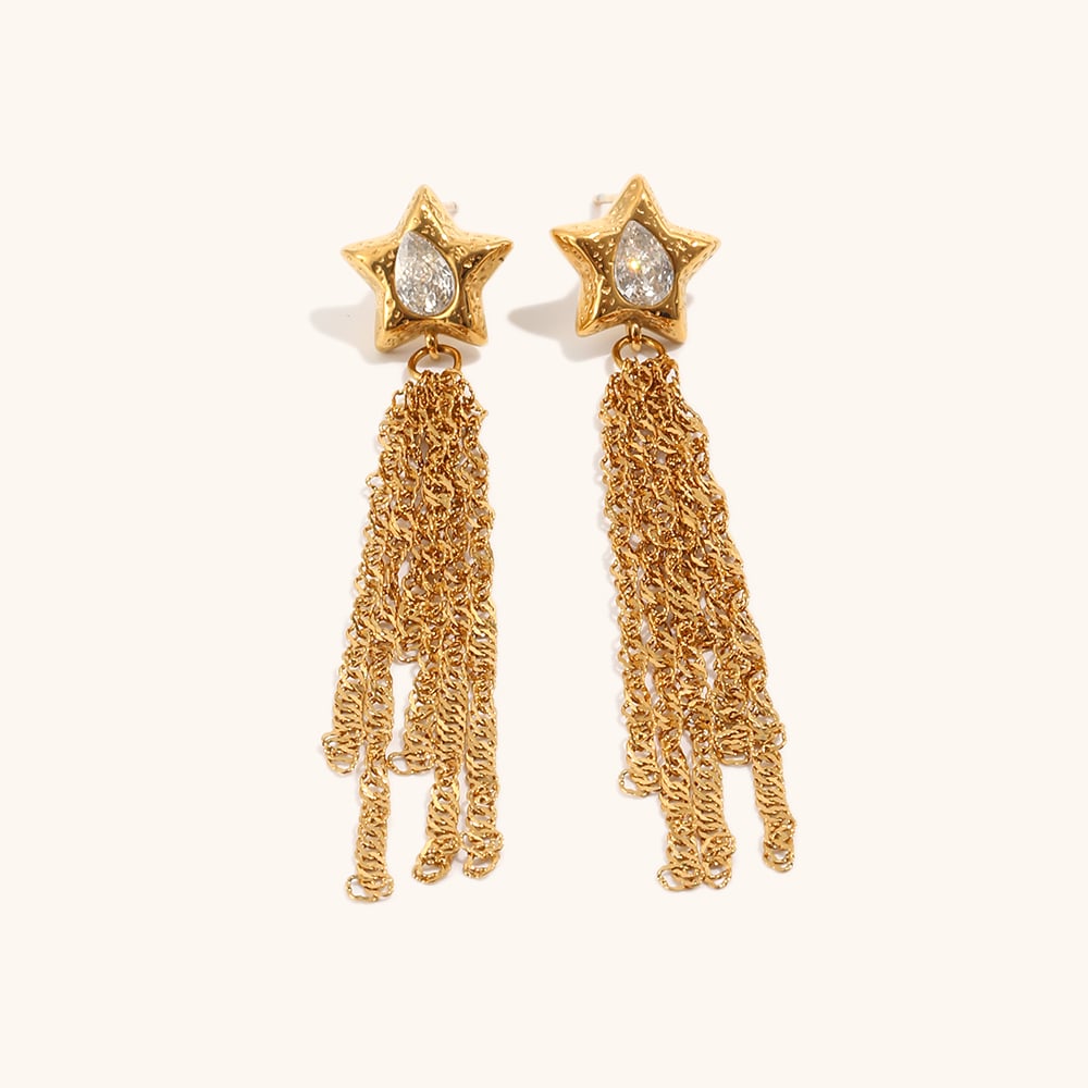 Zircon Star Tassel Stud Earring