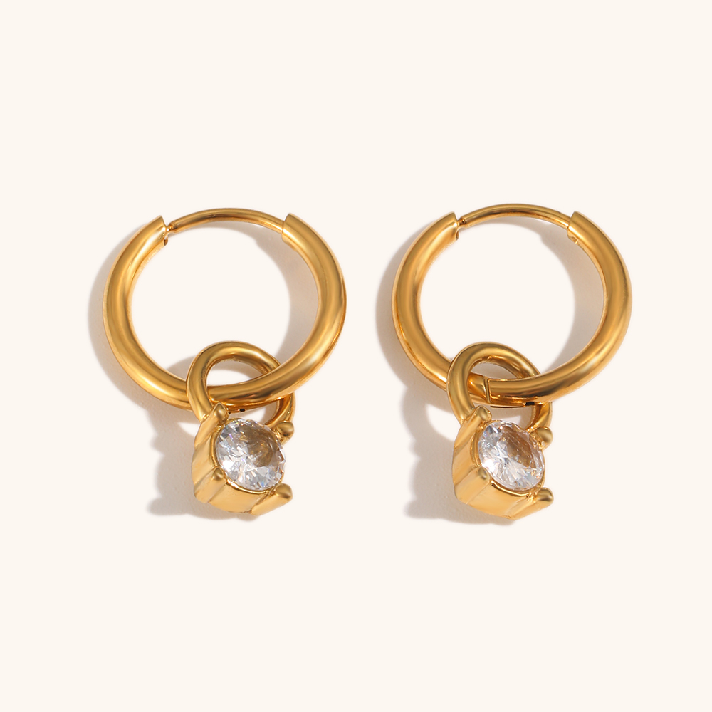 Dainty Zircon Dangle Gold Plated Hoop Earring