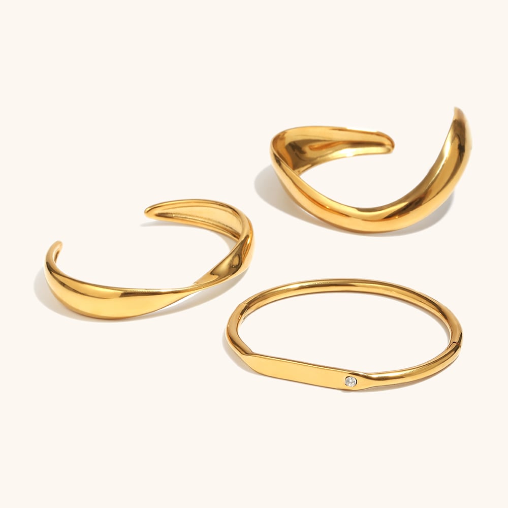 Minimalist Cuff Bangles Set 18k Gold Plated Jewelry