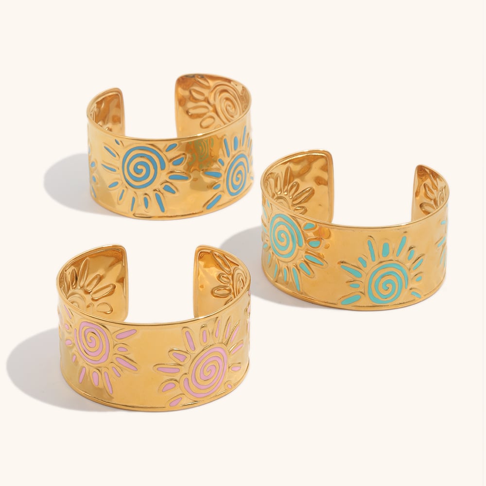 Hammered Enamel Sunrise Cuff Bangle