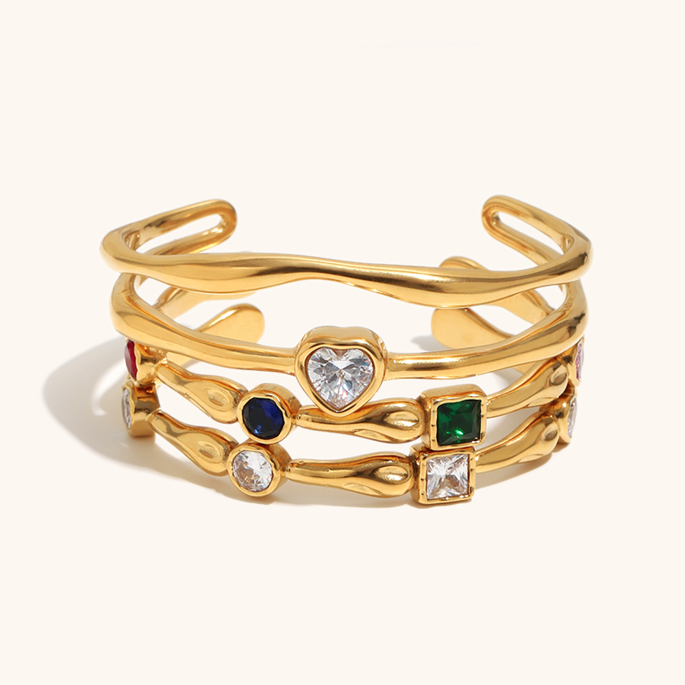 Vintage Zircon Gold Plated Stainless Steel Bangles Set